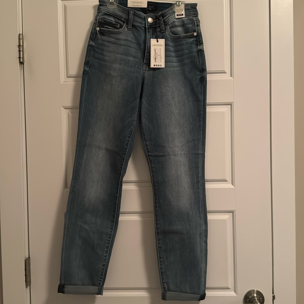 Judy Blue Mid Wash Cuffed Slim Jeans